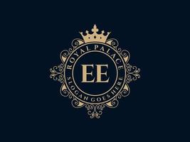 Letter EE Antique royal luxury victorian logo with ornamental frame. vector