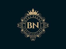 Letter BN Antique royal luxury victorian logo with ornamental frame. vector