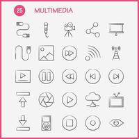 icono multimedia dibujado a mano para impresión web y kit uxui móvil, como micrófono, música, audio, avance rápido, movimiento, reproducción, paquete de pictogramas, vector