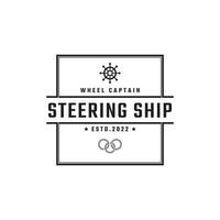 insignia retro vintage emblema volante capitán barco yate brújula transporte diseño de logotipo estilo lineal vector