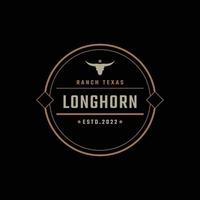 emblema de insignia retro vintage texas longhorn, estilo lineal de diseño de logotipo de ganado de toro del país occidental vector