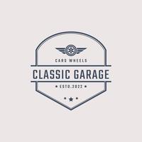 Vintage Retro Badge Emblem Logotype Car wheel Logo With Tire silhouette Design Linear Style vector