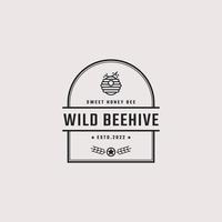 Vintage Retro Badge Emblem Honey Bee Hive Logo Design Linear Style. Vector Illustration