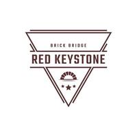 Vintage Retro Badge Emblem Keystone Canal Waterway Brick Bridge with River Creek Wave Logo Design Linear Style vector