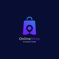 Pin Point Shop with Gradient E-commerce Online Shop Logo Template Vector Illustration