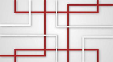 Fondo de corte de papel de líneas de rayas cuadradas geométricas 3d abstractas con patrón de decoración realista de colores rojo y blanco vector