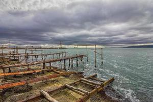 Near fishing village , Cloudy day sea view at the fishing village near Varna, Bulgaria photo