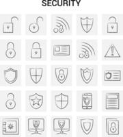 25 iconos de seguridad dibujados a mano conjunto de garabatos vectoriales de fondo gris vector