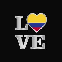 tipografía de amor diseño de bandera de colombia vector letras hermosas