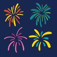 Set of fireworks doodle hand drawn exploding in night for element, decoration, poster vector