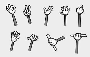 collection of black and white cartoon hands in different poses for mascot artist vector