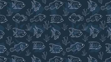 Seamless fish pattern blue background design vector