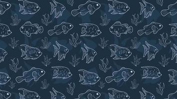 Seamless fish pattern blue background design vector