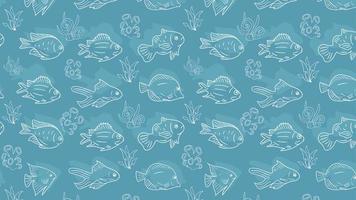 Seamless fish pattern blue background design vector