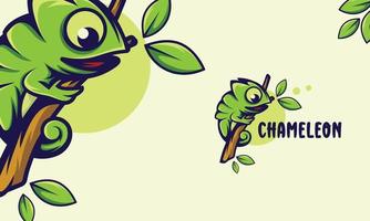 Chameleon on the tree branch cartoon premium vector illustration