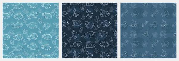 Seamless fish pattern blue background design vector