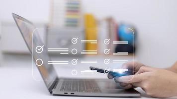 questionnaire with checkboxes, filling survey form online, answer questions of test photo