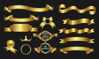 colección de elementos de diseño vectorial de cinta dorada, sellos, medallas, escudos, abrigos, insignias, pancartas, pergaminos y adornos vector