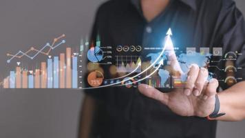 Data Analysis for Business and Finance Concept. Graphic interface showing future computer technology of profit analytic, online marketing research and information report for digital business strategy. photo