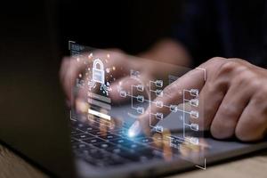 Concept of cyber security, information security and encryption, secure access to user's personal information, secure Internet access, cybersecurity. photo