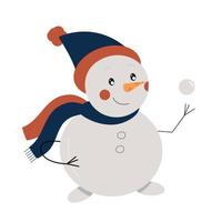 Christmas Snowman with hat and scarf isolated.The image of cute funny snowman in cartoon style.Flat design.Good for cards, banners, web, happy, etc. New year illustration vector