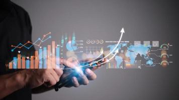 Data Analysis for Business and Finance Concept. Graphic interface showing future computer technology of profit analytic, online marketing research and information report for digital business strategy. photo