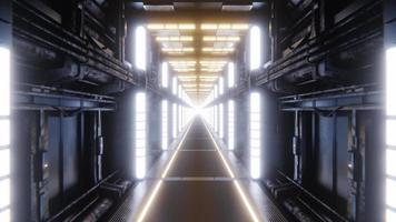 corredor iluminado da nave espacial futurista. loop infinito 3d video