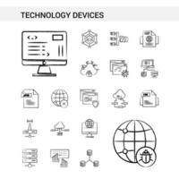 Technology Device hand drawn Icon set style isolated on white background Vector