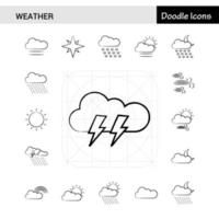 Set of 17 Weather handdrawn icon set vector