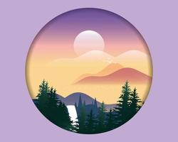 Mountain landscape vector, in circle sphere. Suitable for backgrounds, landing pages, mountain views, clouds and trees vector