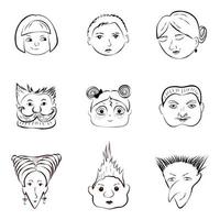 Faces doodle set vector