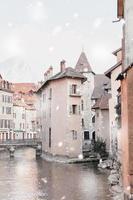 Annecy, France in winter snowstorm photo