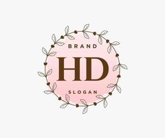 Initial HD feminine logo. Usable for Nature, Salon, Spa, Cosmetic and Beauty Logos. Flat Vector Logo Design Template Element.