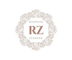 colección de logotipos de monograma de boda con letras iniciales rz, plantillas florales y minimalistas modernas dibujadas a mano para tarjetas de invitación, guardar la fecha, identidad elegante para restaurante, boutique, café en vector