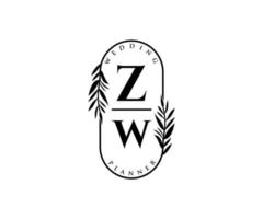 colección de logotipos de monograma de boda con letras iniciales zw, plantillas florales y minimalistas modernas dibujadas a mano para tarjetas de invitación, guardar la fecha, identidad elegante para restaurante, boutique, café en vector