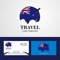 logotipo de la bandera de nueva zelanda de viaje y diseño de tarjeta de visita vector