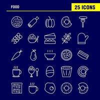 los iconos de la línea de alimentos establecidos para el kit de uxui móvil de infografía y el diseño de impresión incluyen galletas, alimentos dulces, salchichas, carne, comida, comida, colección, moderno, infografía, logotipo, y, pictogram, vector