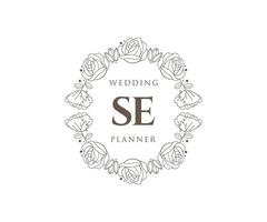 SE Initials letter Wedding monogram logos collection, hand drawn modern minimalistic and floral templates for Invitation cards, Save the Date, elegant identity for restaurant, boutique, cafe in vector