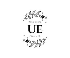 UE Initials letter Wedding monogram logos collection, hand drawn modern minimalistic and floral templates for Invitation cards, Save the Date, elegant identity for restaurant, boutique, cafe in vector