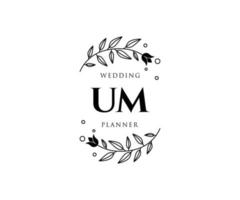 UM Initials letter Wedding monogram logos collection, hand drawn modern minimalistic and floral templates for Invitation cards, Save the Date, elegant identity for restaurant, boutique, cafe in vector