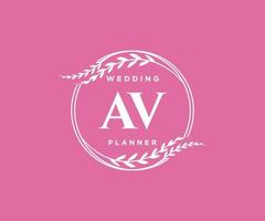 AV Initials letter Wedding monogram logos collection, hand drawn modern minimalistic and floral templates for Invitation cards, Save the Date, elegant identity for restaurant, boutique, cafe in vector