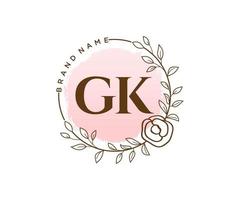 Initial GK feminine logo. Usable for Nature, Salon, Spa, Cosmetic and Beauty Logos. Flat Vector Logo Design Template Element.