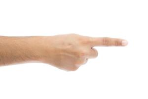 Hand finger pointing isolated on white background photo