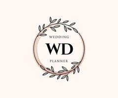 colección de logotipos de monograma de boda con letras iniciales wd, plantillas florales y minimalistas modernas dibujadas a mano para tarjetas de invitación, guardar la fecha, identidad elegante para restaurante, boutique, café en vector