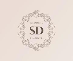 SD Initials letter Wedding monogram logos collection, hand drawn modern minimalistic and floral templates for Invitation cards, Save the Date, elegant identity for restaurant, boutique, cafe in vector