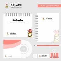 Chef Logo Calendar Template CD Cover Diary and USB Brand Stationary Package Design Vector Template