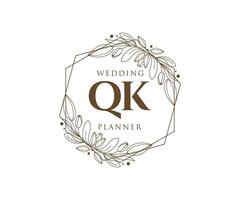 QK Initials letter Wedding monogram logos collection, hand drawn modern minimalistic and floral templates for Invitation cards, Save the Date, elegant identity for restaurant, boutique, cafe in vector