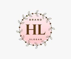 logotipo femenino inicial hl. utilizable para logotipos de naturaleza, salón, spa, cosmética y belleza. elemento de plantilla de diseño de logotipo de vector plano.