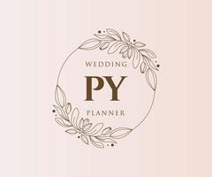 PY Initials letter Wedding monogram logos collection, hand drawn modern minimalistic and floral templates for Invitation cards, Save the Date, elegant identity for restaurant, boutique, cafe in vector