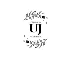 colección de logotipos de monograma de boda con letras iniciales uj, plantillas florales y minimalistas modernas dibujadas a mano para tarjetas de invitación, guardar la fecha, identidad elegante para restaurante, boutique, café en vector